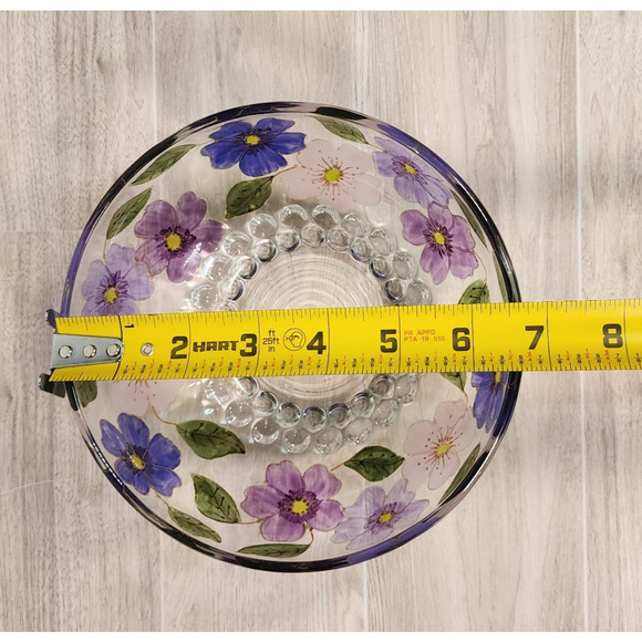 Handpainted Arc France Glass Bowl Purple & Pink Flowers Floral Spring EUC - Picture 5 of 8